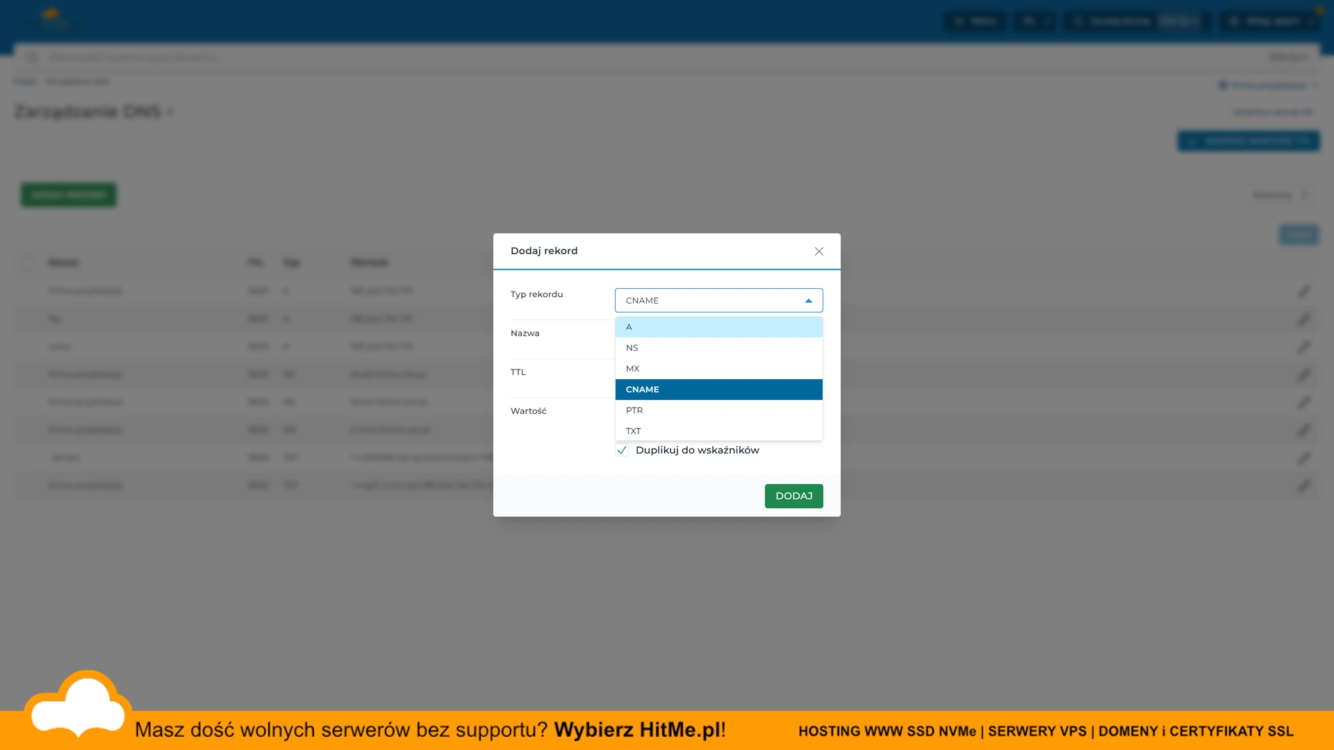 Lista typów rekordu DNS