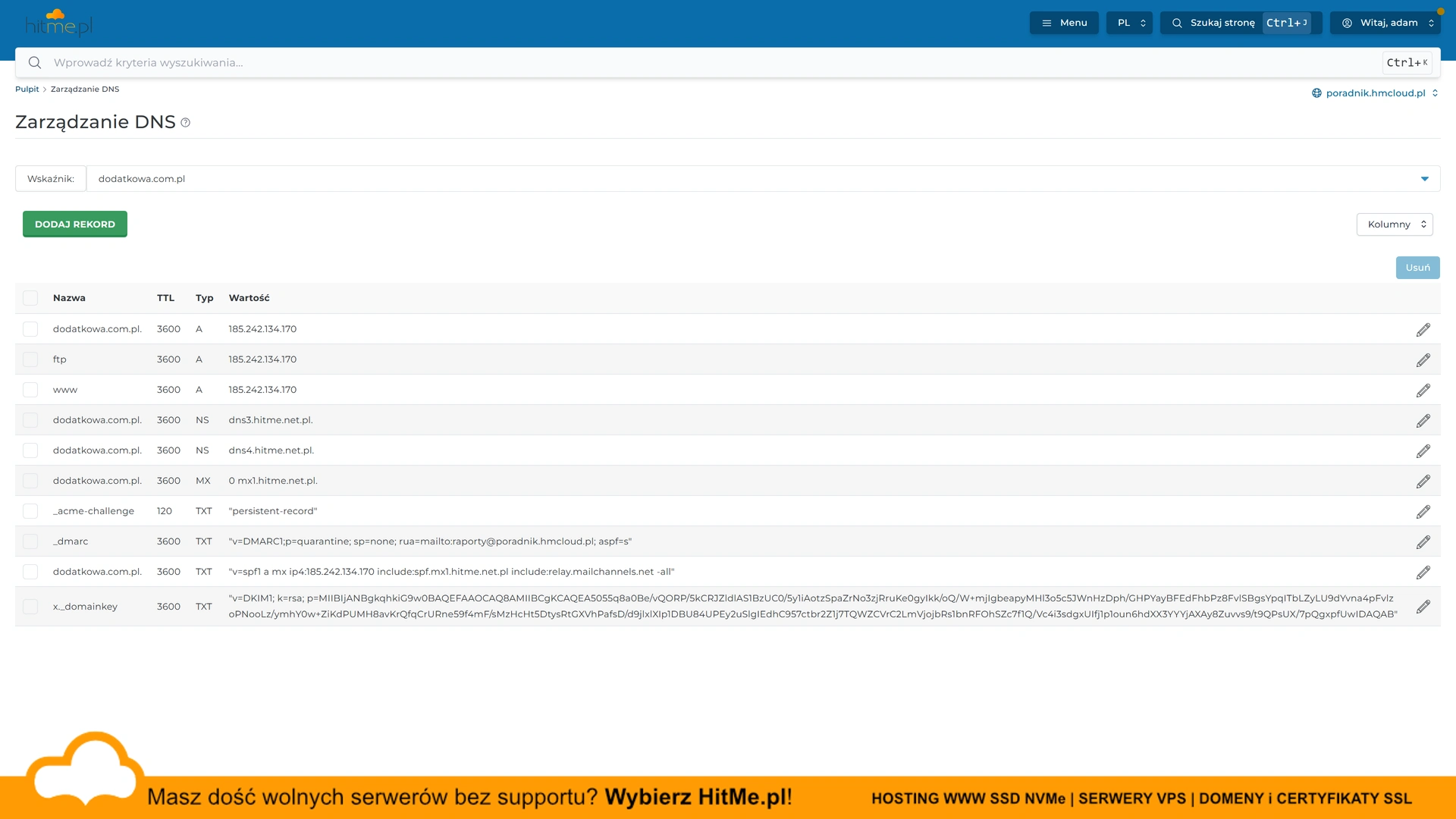 strefa DNS wskaźnika domeny