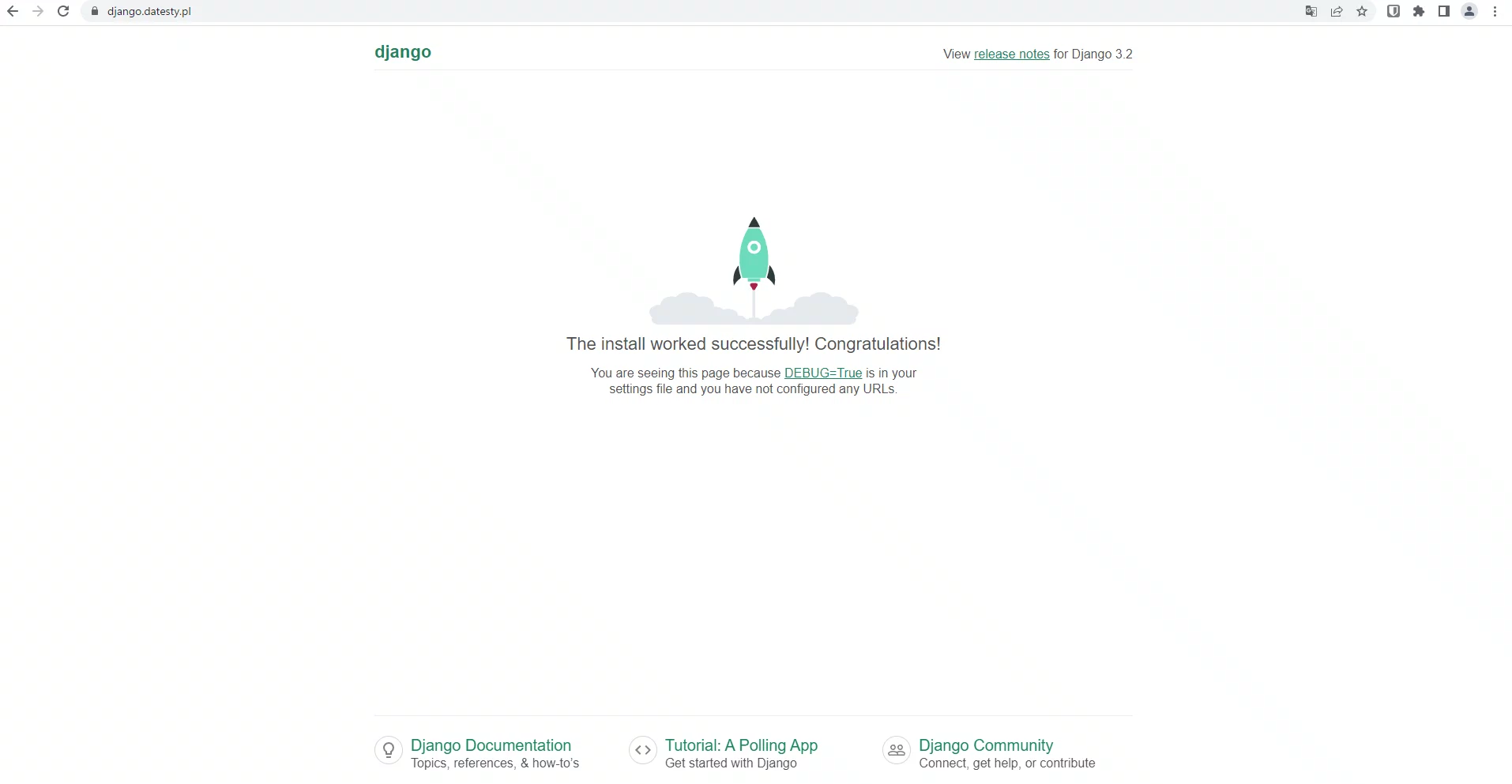Startowy ekran aplikacji django
