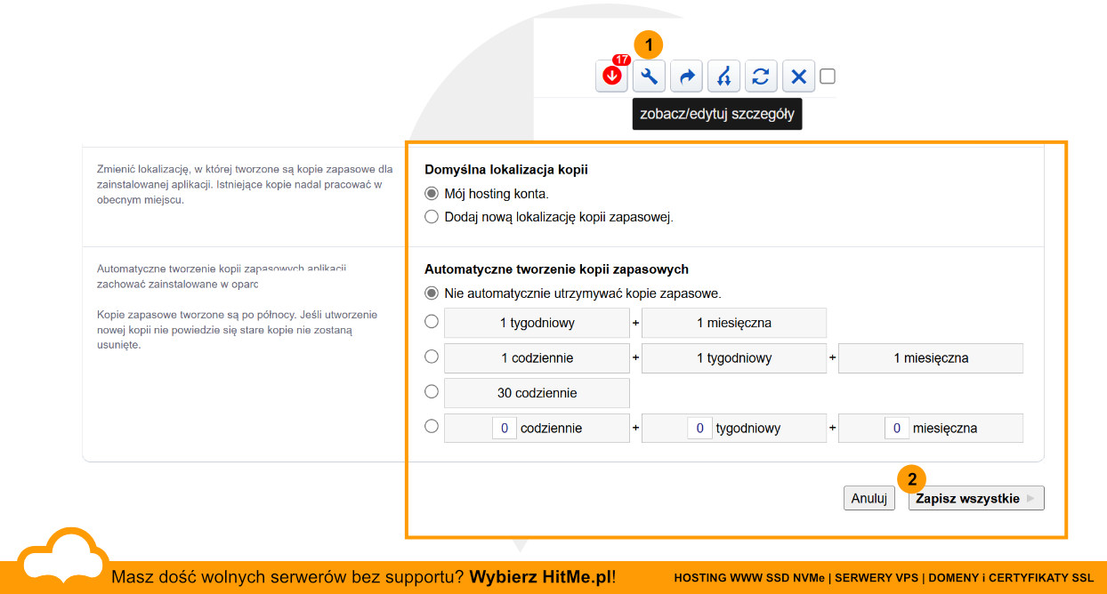 Installatron harmonogram tworzenia kopii